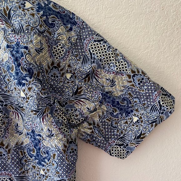 Java Lava Mens XL Short Sleeve Blue & Beige Paisley Button-Up Shirt Coastal Beec - Picture 9 of 14